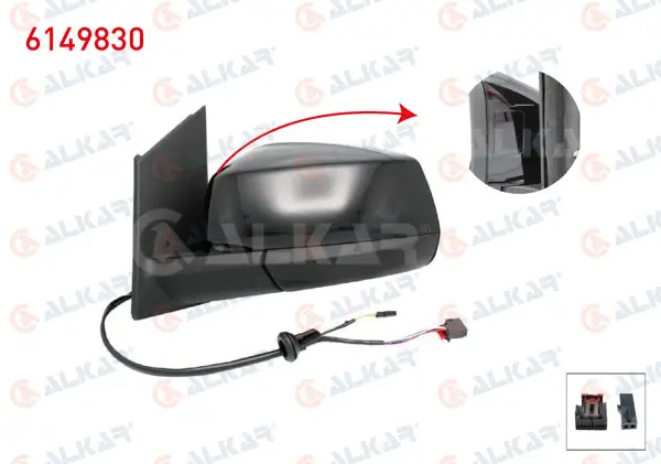 Dış Dikiz Aynası Sol Elektrikli Isıtmalı Otomatik Katlanır Kör Noktalı Parlak Siyah 7 + 2 Pin Ford Tourneo Connect 2022-/ Volkswagen Caddy V 2020 -