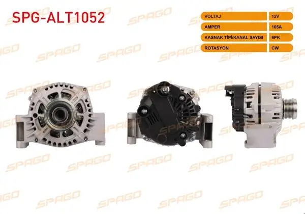 Alternatör 12V 105A 6Pk (Alt4430) Doblo-Punto-Linea / Astra H-Corsa C-Combo (1.3 Dizel Araclar İçin)