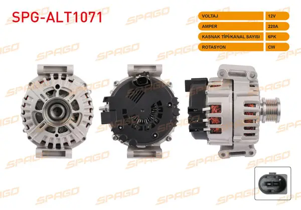 Alternatör 12V 220A 6Pk (Alt8820) Sprinter (B906) 2006-(Manuel Klimalı Araclar İçin)