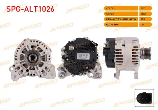Alternatör 12V 110A 6Pk Transporter T5 T6-Crafter 11-16-Amarok 10-22 (2.0 TDI Araclar İçin)