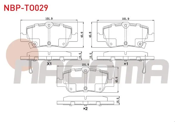 Fren Balata Arka Ikazlı Toyota Corolla 1.4 D 2007-2012 / Corolla 1.4 D-4D 2007-2012 / Corolla 1.33 2007-2012 / Corolla 1.4 Vvt-I 2007-2012 / Auris 1.4 D-4D 2007-2012 / Auris 1.33 Dual-Vvt-I 2007-2012