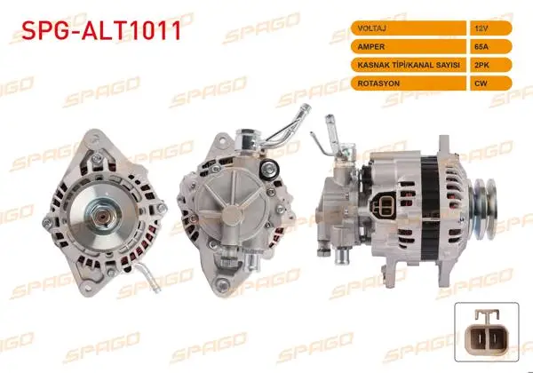 Alternatör 12V 65A V-Kanallı Çift Kasnak (Alt573) Mitsubishi L300 2.5 D 87-04