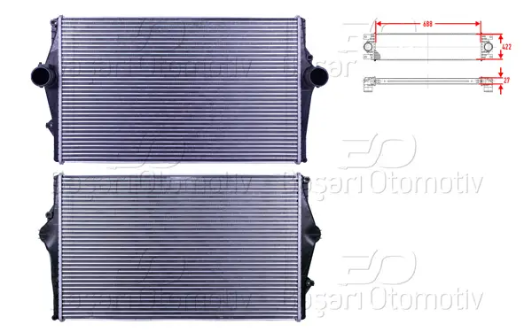 Turbo Radyatörü (Intercooler) 688X422x27 Volvo S60 1 2.0 T-2.4 D5-2.4 T5 00-10 / S80 1 2.0 T-2.4 D5-2.8 T6 98-06 / V70 2 2.4 D5 00-07 / Xc70 2 2.4 D5 97-07