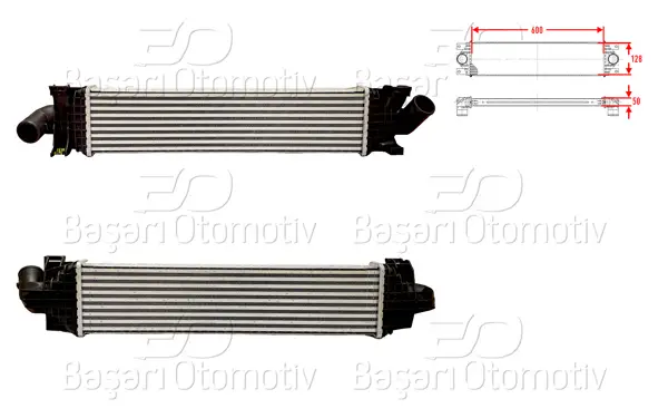 Turbo Radyatörü (Intercooler) 600X128x50 Ford Focus 04-14 / C Max 07-19 / Kuga 08-19 / Mondeo 1.6-2.0 TDCI 07-15