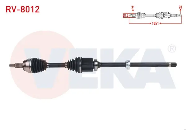 Komple Aks Sağ On Uzunluk 1051mm Land Rover Evoque (L538) 2.0 Td4-2.2 Td4 A-T 4X4 2012-/ Discovery Sport (L550) 2.0 Td4 A-T 4X4 2014 -