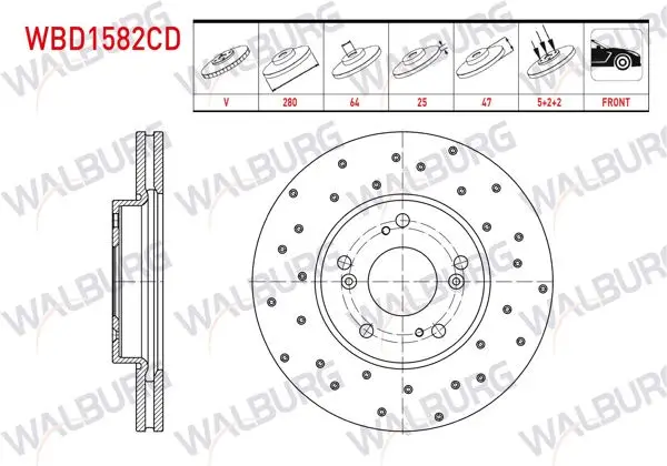 Fren Diski Ön Havalı Kaplamalı Performans Delikli 5 Bjn 280X25x64x47 Honda Civic Ix 1.4İ-1.6 D 2012-2016