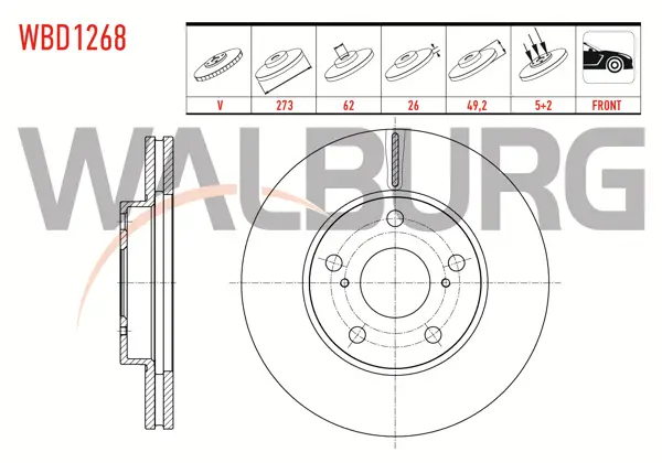 Fren Diski Ön Havalı 5 Bjn 273X26x62x49,2 Toyota Corolla 1.4 D-4D 2007-2012 / Corolla 1.33 2007-2012 / Corolla 1.6 Vvt-I 2007-2012 / Auris 1.33 Dual-Vvt-I-1.6 Vvt-I 2007-2012 / Auris 1.4 D-4D 2007-2012