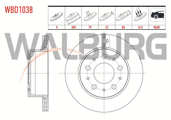 Fren Diski Arka Havalı 5 Bjn 300X22x79x80 Fiat Ducato 2.3 Mjt-3.0 Mjt 2014-