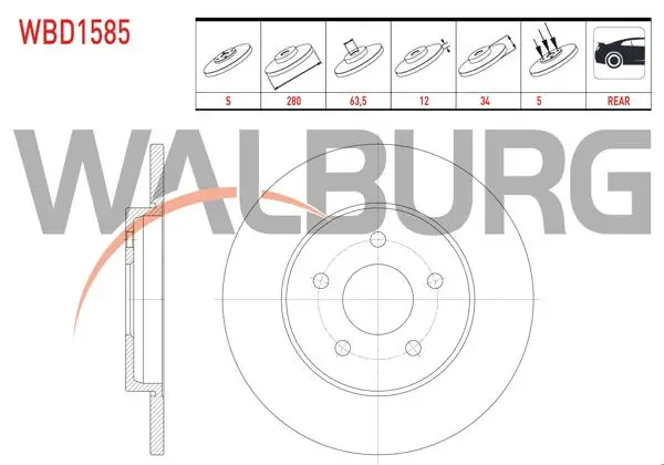 Fren Diski Arka Düz 5 Bjn 280X12x63,5X34 Ford Mondeo III 2.0İ 16V-2.0 TDCI 2000-2007 / Jaguar X-Type 2.0 D-2.1-2.2 D-2.5İ-3.0 2006-2009