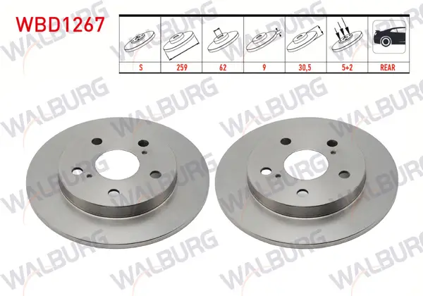 Fren Diski Arka Düz 5 Bjn 259X9x62x30,5 Toyota Corolla 1.4 Vvt-I-1.6 Vvt-I 2007-2012 / Corolla 1.6 2012-/ Corolla 1.33 2007-2012 / Auris 1.33 Dual-Vvt-I 2007-2012 / Auris 1.6 Vvt-I 2007-2012