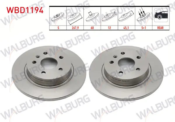 Fren Diski Arka Düz 5 Bjn 267,9X12x60x45,1 Opel Astra J 1.3 CDTI-1.6İ-1.4İ 2009-2016 / Mokka 1.4-1.6-1.7 CDTI 2012-/ Chevrolet Trax 1.4-1.6 2012-2014 / Cruze 2.0 CDI-1.6 15 Jant 2011-2014