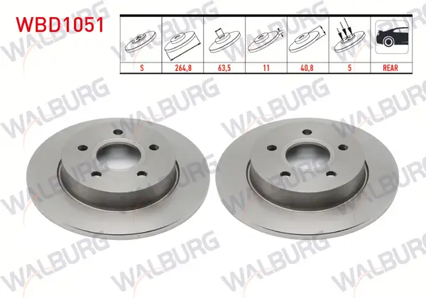 Fren Diski Arka Düz 5 Bjn 264,8X11x63,5X40,8 Ford Focus Iı1.4İ-1.6 TDCI-2004-2011 / Focus C-Max 1.6İ-1.8İ-1.6 TDCI-2003-2007