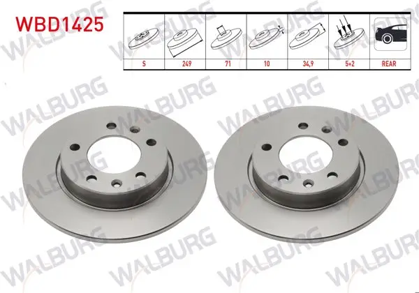 Fren Diski Arka Düz Peugeot 308 II 1.6 HDI-1.6 Thp-1.6 Gtı 5 Bjn 249X10x71x34,9 2014-