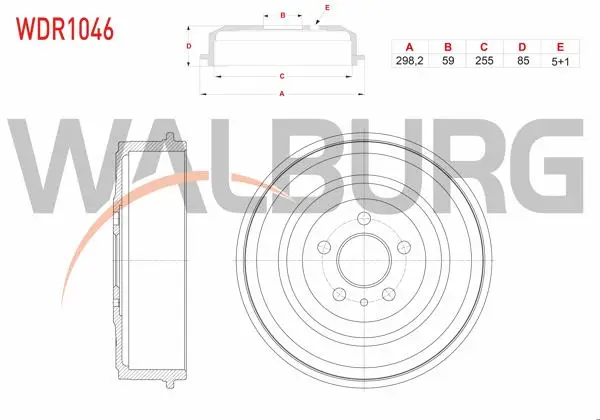 Fren Kampanası Arka 5 Delik 298,2X59x255x85 Fiat Scudo 1.9 D-1.9 TD-2.0 JTD 1996-2006