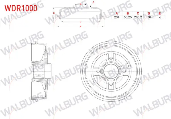 Fren Kampanası Arka Rulmanlı ABS Okuyuculu 4 Delik 234X55,25X203,2X76 Renault Symbol III (Jz0 / 1) 1.5 DCI 2012-/ Clio IV 1.5 DCI 2012-2020