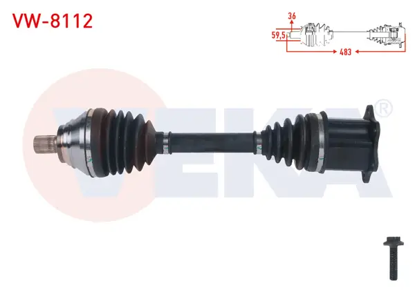 Komple Aks Sol Ön Uzunluk 483mm Volkswagen Passat (3G2) 2.0 TDI A-T 2014-/ Skoda Superb (3V3) 2.0 TDI A-T 2015 -