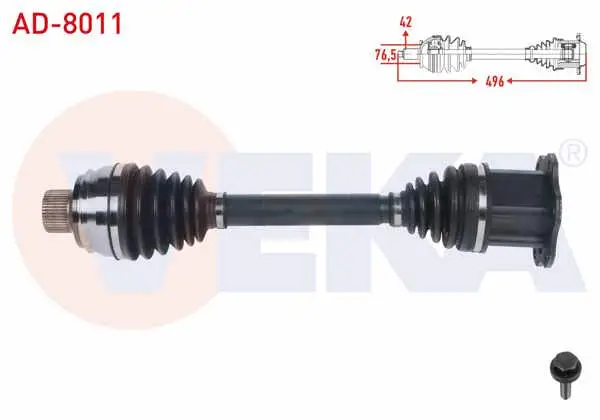 Komple Aks Sol-Sağ On Uzunluk 496mm Audi A6 2.0 TDI-2.0 TFSI-3.0 TDI 2010-/ A7 2.0 TFSI-3.0 TDI 2010-/ A8 3.0 TDI 2009-/ Q5 2.0 TDI-2.0 TFSI 2008 -