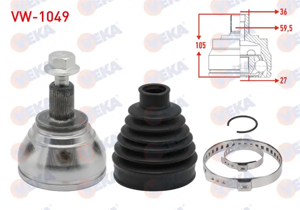 Aks Kafası Sol-Sağ On Dıs Uzunluk 105mm 36X27x59,5 Volkswagen Caddy III (2Ka,2Kh,2Ca,2Ch) 1.6 TDI 2010-2015 / Golf VII / Tiguan / Passat / Caddy IV 1.6 2.0 TDI 2.0 TSI 2012-2020 / Audi A3 2012 -