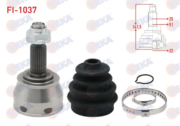 Aks Kafası Sol-Sağ On Dıs Fiat Brava (182) 1.6 16V 25X22x51 Uzunluk 141,5 mm 1995-2002