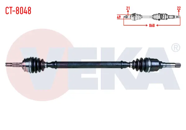 Komple Aks Sağ On Citroen C3 II 1.4 HDI M-T 21X22x49 Uzunluk 868mm 2009-2016