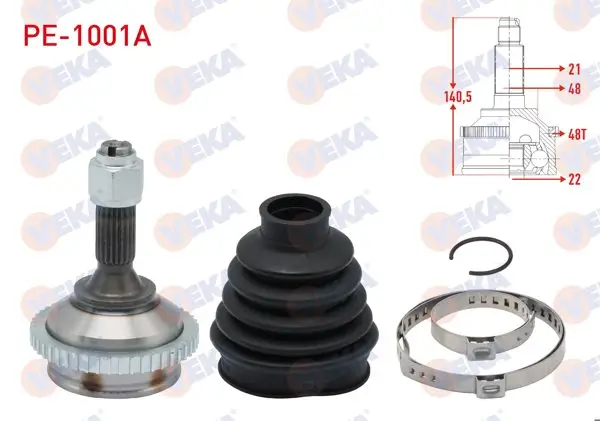 Aks Kafası Sol-Sağ On Dıs Peugeot 206 (2A / C) 1.6İ 16V ABS li 48 Dıs Icten Segmanlı 21X22x48 Uzunluk 140,5 mm 1998-2006