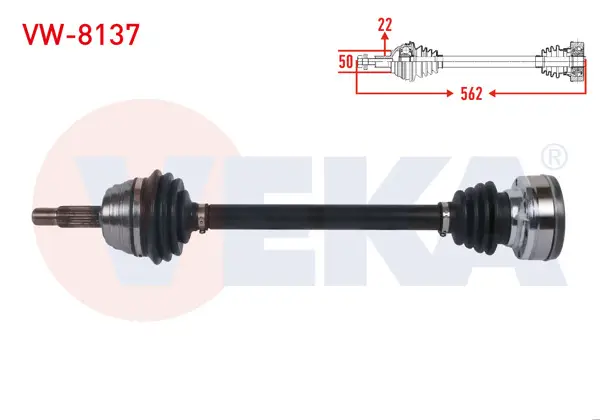 Komple Aks Sol Ön Uzunluk 562mm Volkswagen Caddy II (9K9a) 1.9 D 1995-2004 / Seat Inca (6K9) 1.9 D 1995-2003 / Cordoba I 1.9 D 1996-2002
