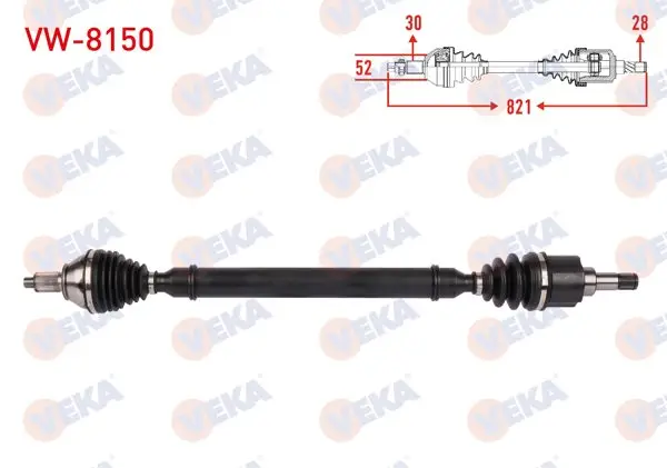 Komple Aks Sağ On Uzunluk 821mm Volkswagen Polo 1.4-1.6 M-T 2006-2009 / Skoda Fabia 1.6 M-T 2007-2014 / Seat Ibiza 1.6 M-T 2006-2009
