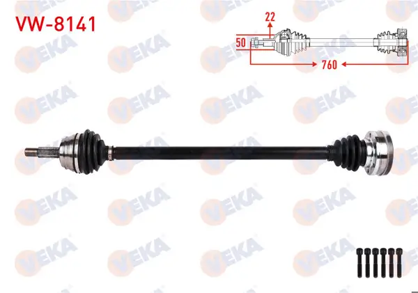 Komple Aks Sağ On Uzunluk 760mm Volkswagen Polo Classic 1.6 M-T 1995-2001 / Seat Ibiza II 1.3-1.4-1.6 M-T 1993-2002 / Cordoba 1.6 M-T 1993-2002