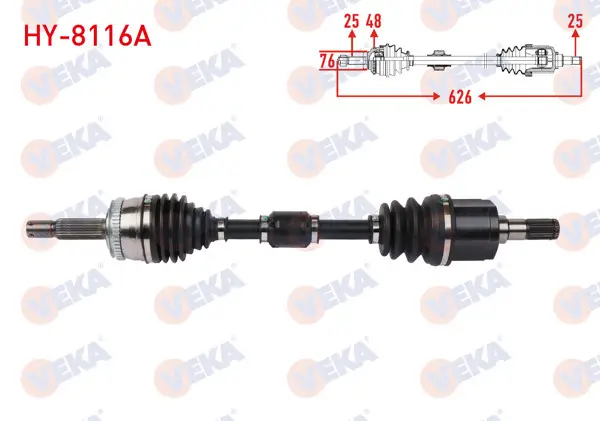 Komple Aks Sol Ön Uzunluk 626mm ABS li 48 Dıs Hyundai Getz 1.4 A-T 2006 -