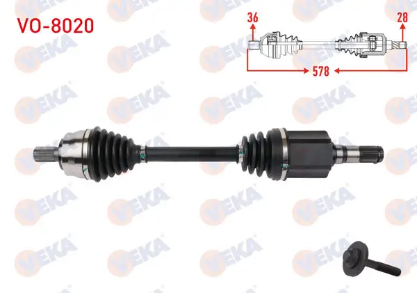 Komple Aks Sol Ön Uzunluk 578mm Volvo V40 Country T4 1.6 Dizel Benzinli A-T 2014 -