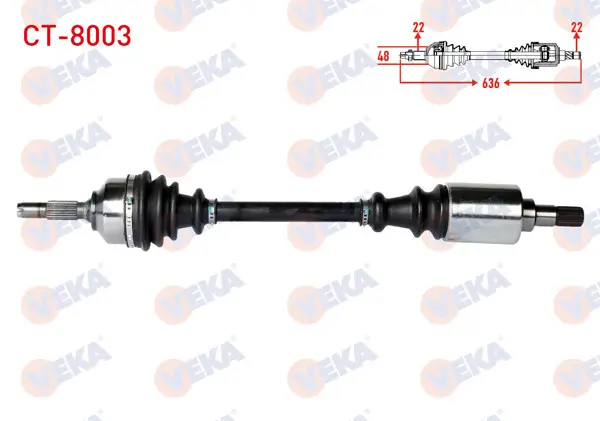 Komple Aks Sol Ön Citroen C3 (Fc) 1.4 HDI 70Hp Yaylı Tip Ma Şanzıman Uzunluk 636mm 2002-2009