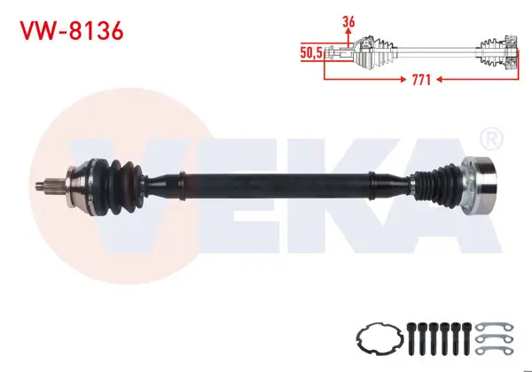 Komple Aks Sağ On Uzunluk 771mm VW Polo V (6R1, 6C1) 1.2 TSI 16V M-T 2014-2017