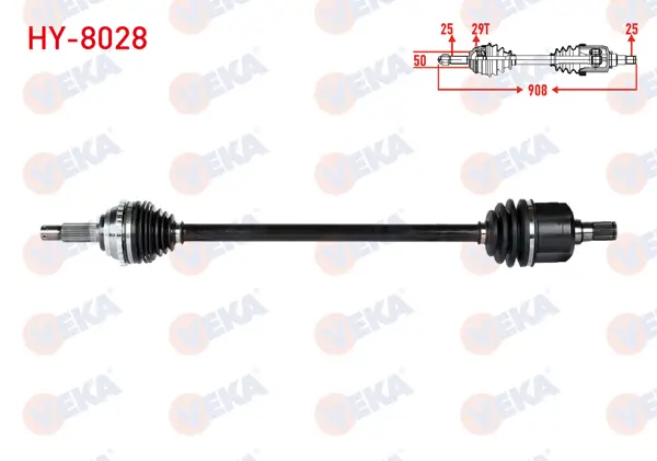 Komple Aks Sağ On ABS li 29 Dıs Uzunluk 908mm Hyundai Accent Admıre 1.3-1.5-1.6 2003-2006 / Accent Mılenıum 1.3-1.5-1.6 2000-2003