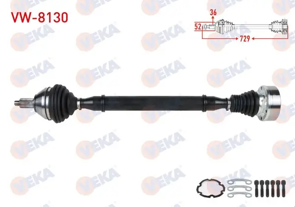 Komple Aks Sağ On Uzunluk 729mm Volkswagen Polo (6R) 1.4 TDI M-T 2014-/ Skoda Fabia (Nj3) 1.4 TDI M-T 2014-/ Rapid 1.4 TDI M-T 2013-/ Seat Ibiza IV (6J5) 1.4 TDI M-T 2015 -