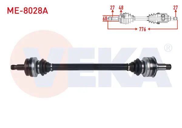 Komple Aks Sol-Sağ Arka ABS li 48 Dıs Uzunluk 776mm Mercedes C Serisi (W204) C 180-C 200 CDI-C 250 CDI-C 320 CDI A-T 2007-2014