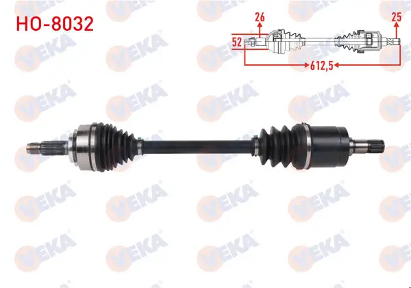 Komple Aks Sol Ön Uzunluk 612,5mm Honda Jazz II 1.4 A-T / M-T 2002-2008