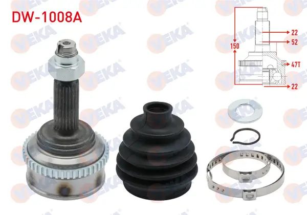 Aks Kafası Sol-Sağ On Dıs Chevrolet Kalos (T200) 1.4 ABS li 47 Dıs 22X22x52 Uzunluk 150 mm 2003-2008