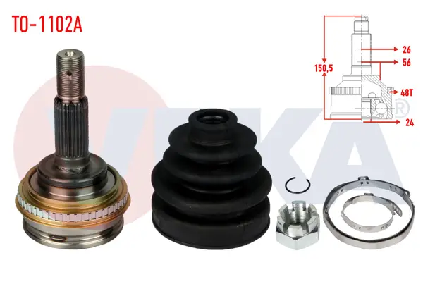 Aks Kafası Sol-Sağ On Dıs Toyota Corolla (_E9_) 1.6İ ABS li 48 Dıs 26X24x56 Uzunluk 150,6mm 1987-1993
