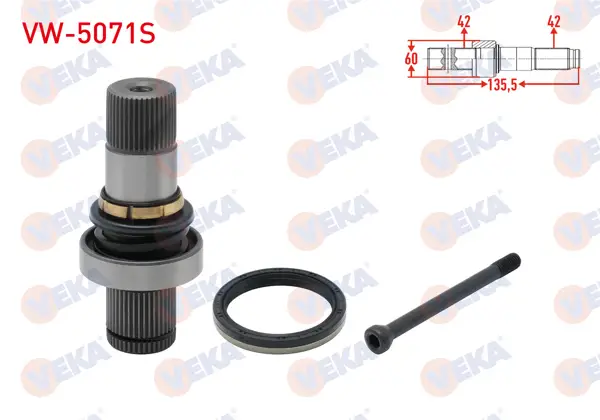 Aks Kafası Sağ On Ic Freze Ek Mili 42X42x60 Uzunluk 135,5 mm VW Transporter VI 2.0 TDI-2.0 Bıtdı 140 Hp 2015 -