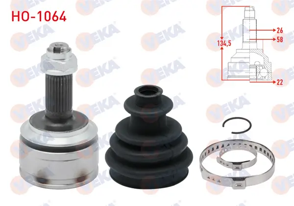 Aks Kafası Sol-Sağ On Dıs 26X22x58 Uzunluk 134,5mm Honda Civic Ix 1.6İ A-T 2012-2016