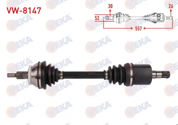 Komple Aks Sol Ön Uzunluk 557mm Volkswagen Polo 1.4-1.6 A-T 2006-2009 / Skoda Fabia 1.6 A-T 2007-2014 / Seat Ibiza 1.6 A-T 2006-2009