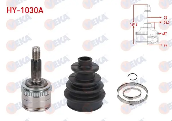 Aks Kafası Sol-Sağ On Dıs 24X20x52,5 Uzunluk 149,5mm ABS li 48 Dıs Hyundai i10 I (Pa) 1.1-1.2İ 2008-2013