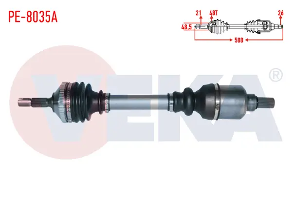 Komple Aks Sol Ön ABS li 48 Dıs Uzunluk 588mm Peugeot 206 1.4İ 16V A-T (Snz.Al4 26 Dıs) 1998-2006