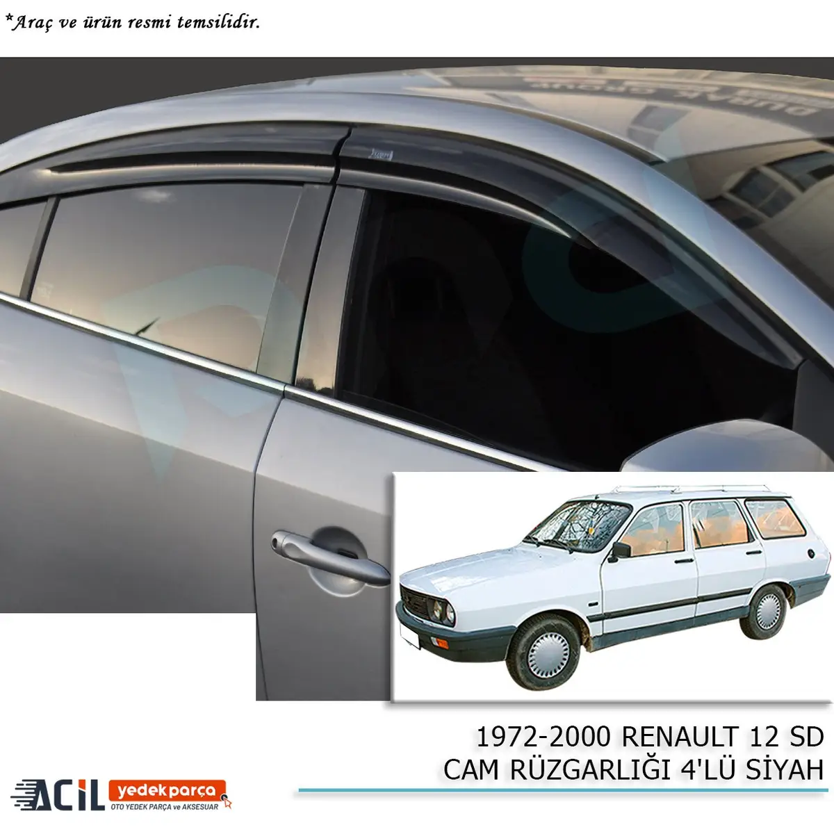 1972-2000 RENAULT 12 SD CAM RUZGARLIGI 4PCS SIYAH