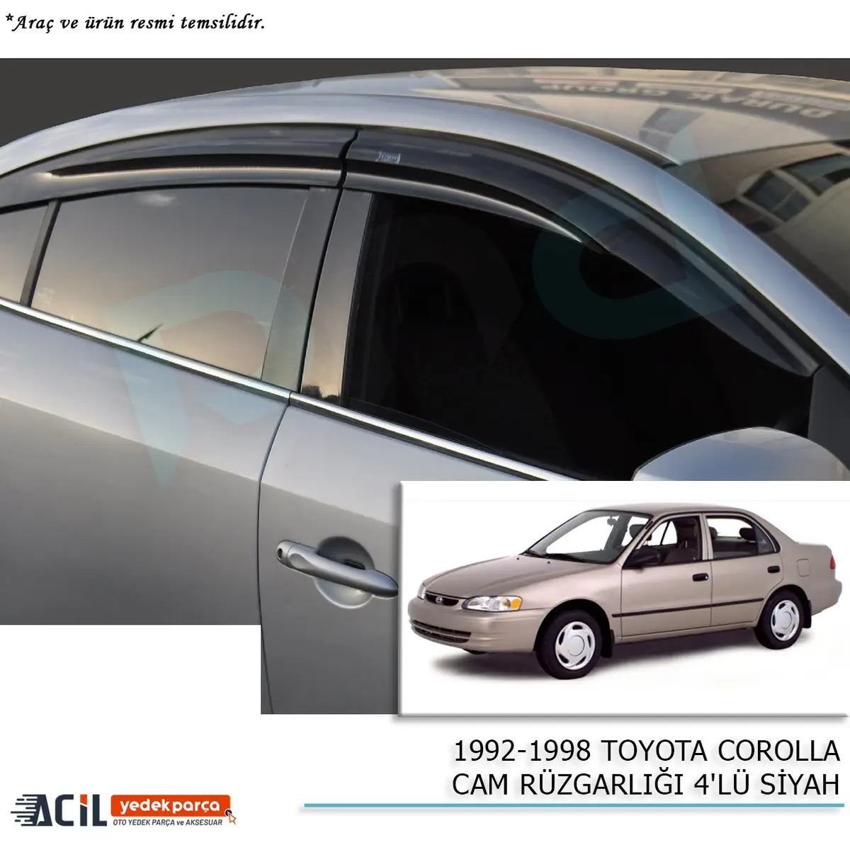 1992-1998 TOYOTA COROLLA CAM RUZGARLIGI 4PCS SIYAH