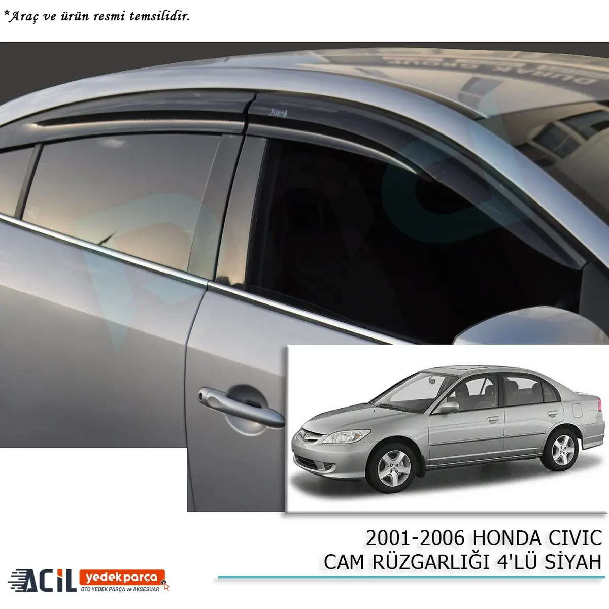 2001-2006 HONDA CIVIC CAM RUZGARLIGI 4PCS SIYAH