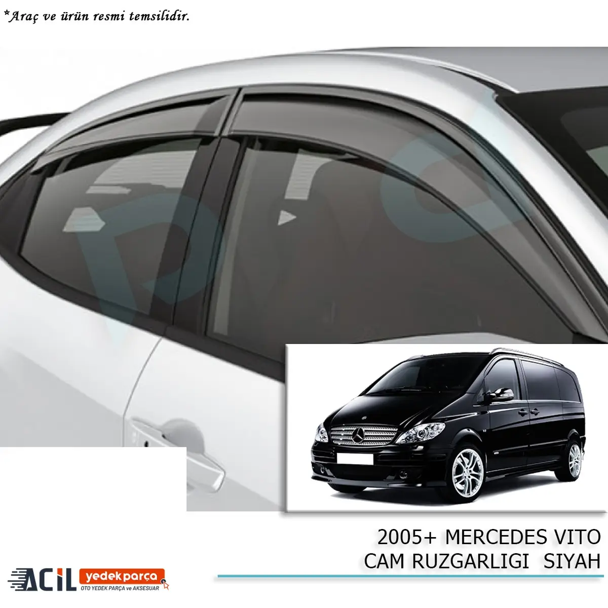 2005+ MERCEDES VITO CAM RUZGARLIGI  SIYAH