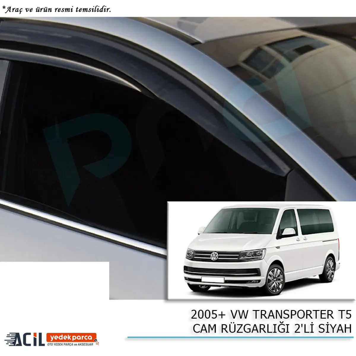 2005+ VW TRANSPORTER T5 CAM RUZGARLIGI 2PCS SIYAH