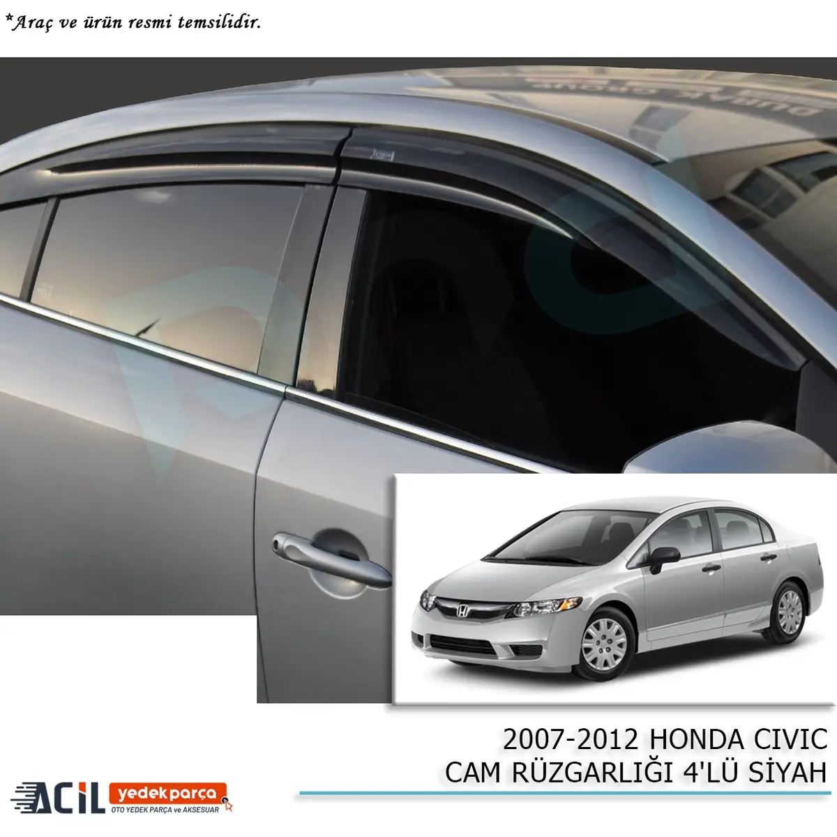2007-2012 HONDA CIVIC CAM RUZGARLIGI 4PCS SIYAH
