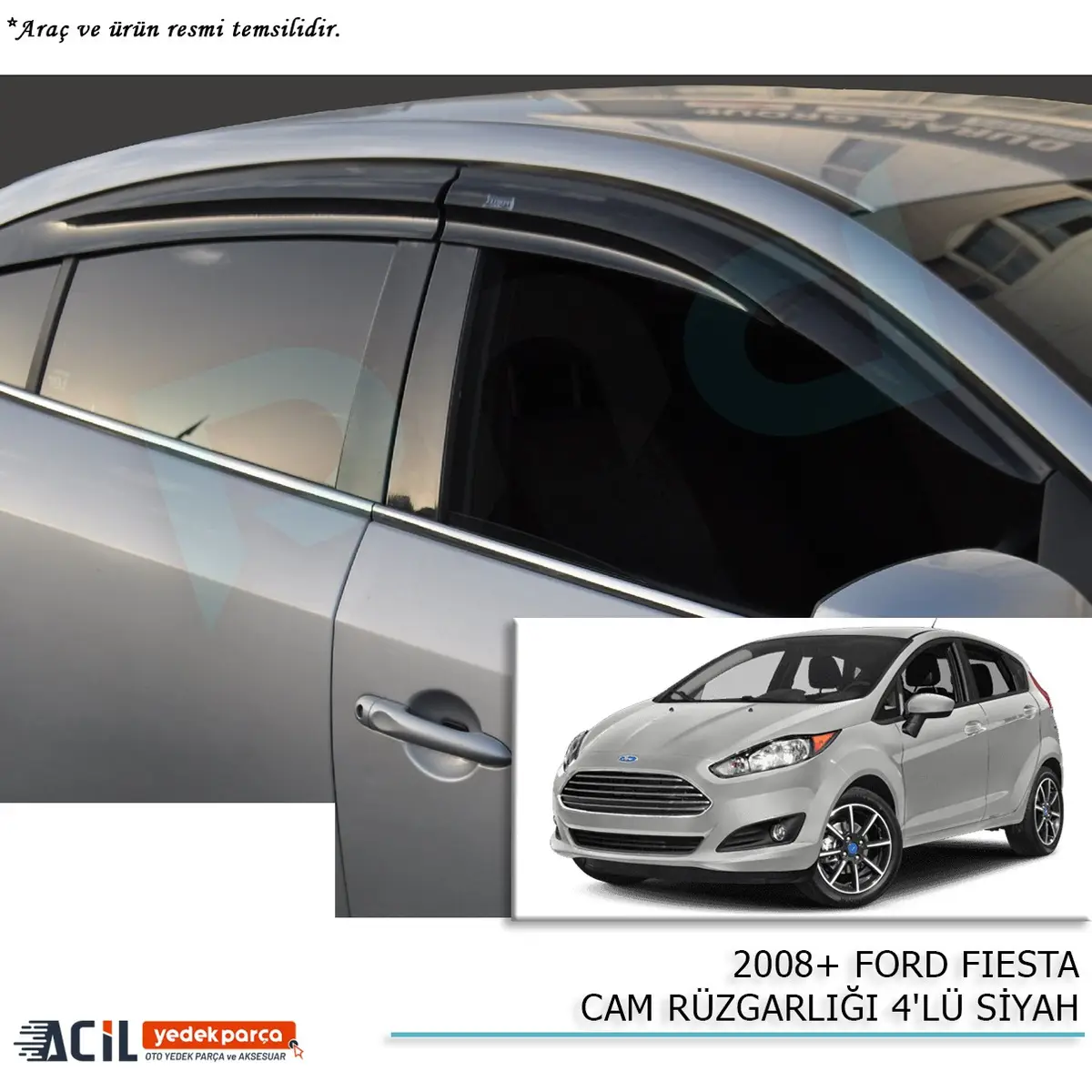 2008+ FORD FIESTA CAM RUZGARLIGI 4PCS SIYAH